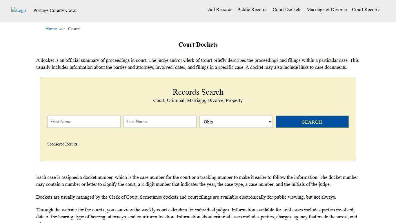 Court Dockets Portage County Court