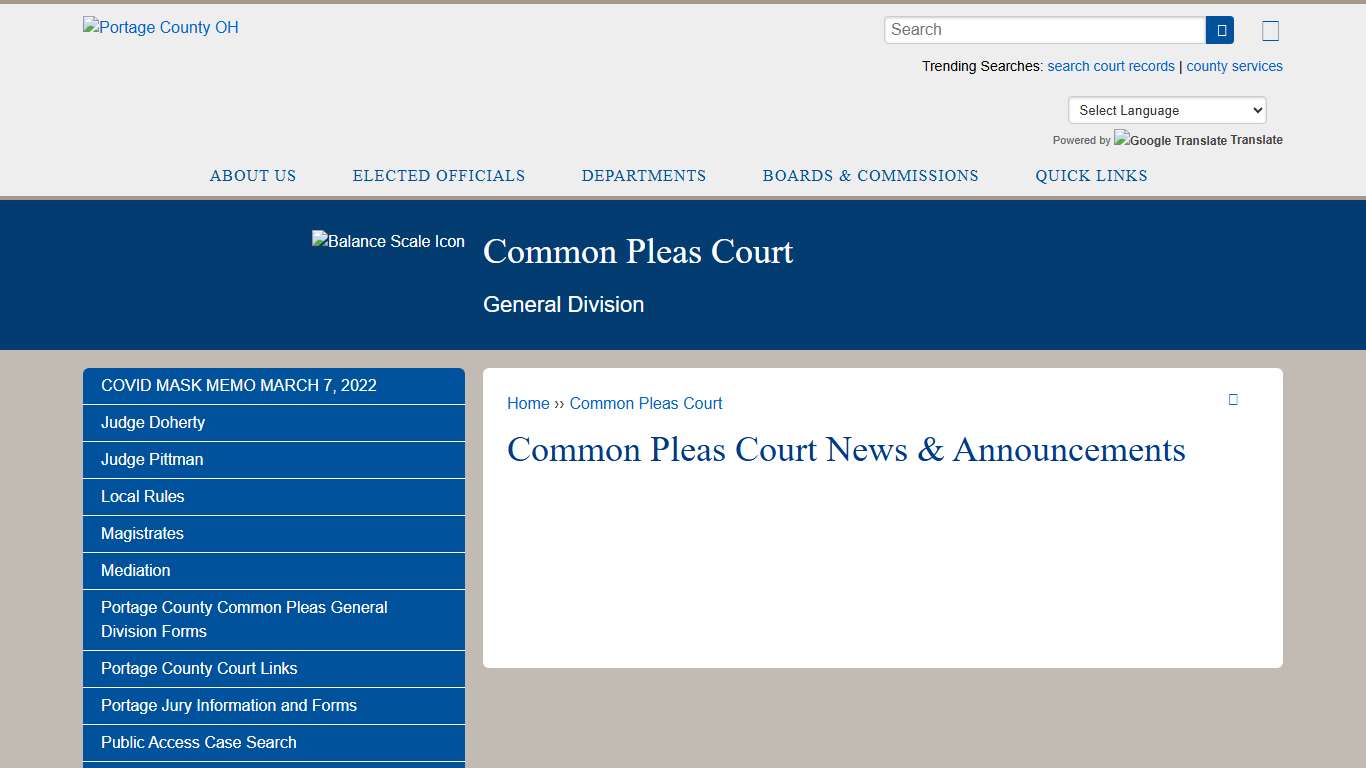 Common Pleas Court News & Announcements Portage County OH